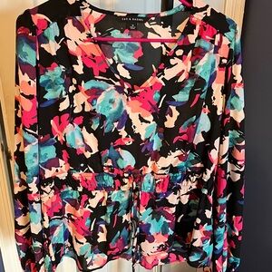 Zac & Rachel Floral Long Sleeve Blouse Top Pink Blue M